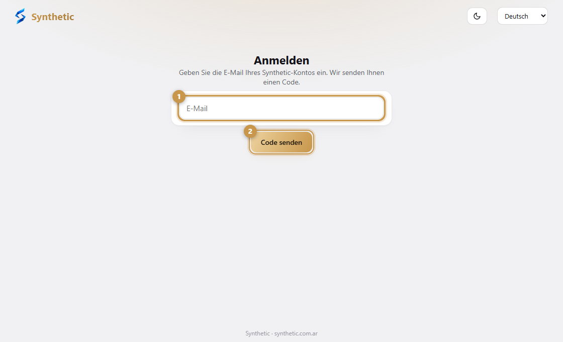 Der Anmeldebildschirm mit Abfrage der E-Mail-Adresse