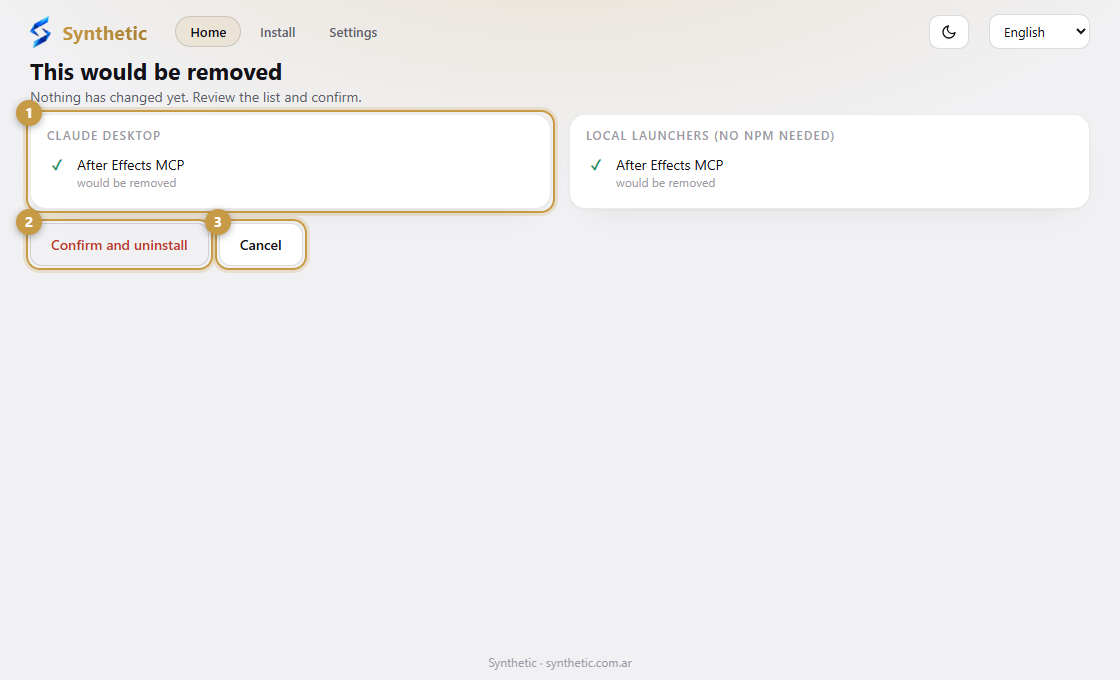 The uninstall preview listing exactly what would be removed