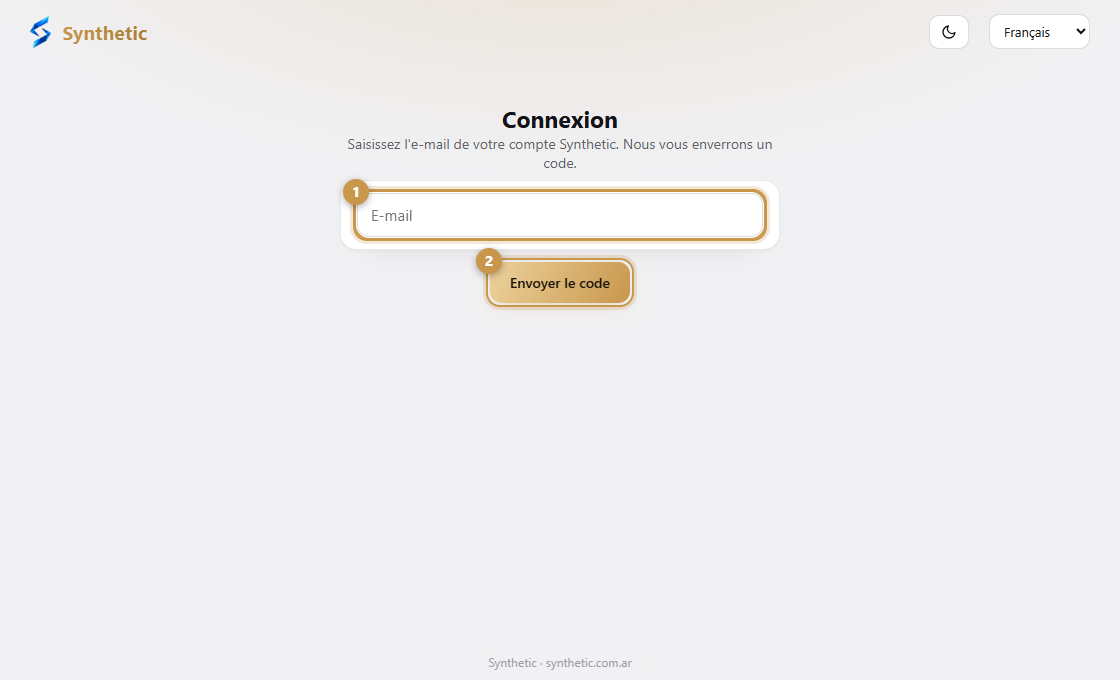 L'écran de connexion demandant une adresse e-mail
