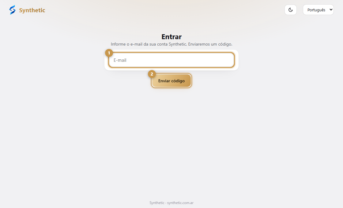 A tela de login solicitando um endereço de e-mail
